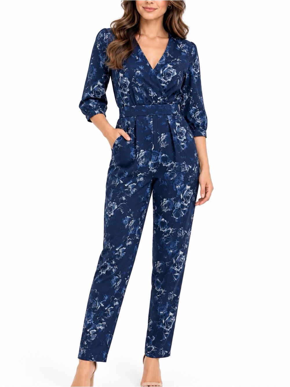 My Michelle Navy Blue Floral Jumpsuit Size Large NWT